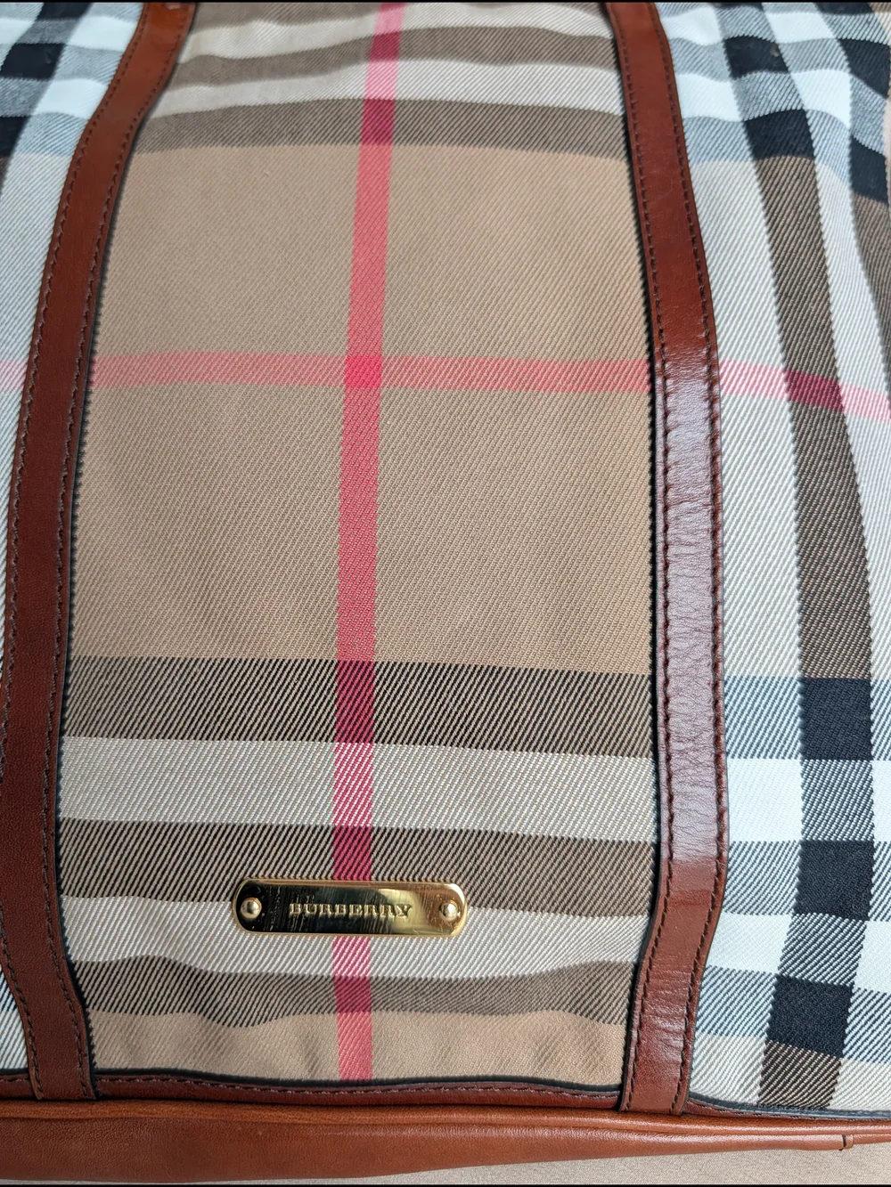 Burberry House Check Canvas & Brown Leather Tote Bag - Picture 3 of 15